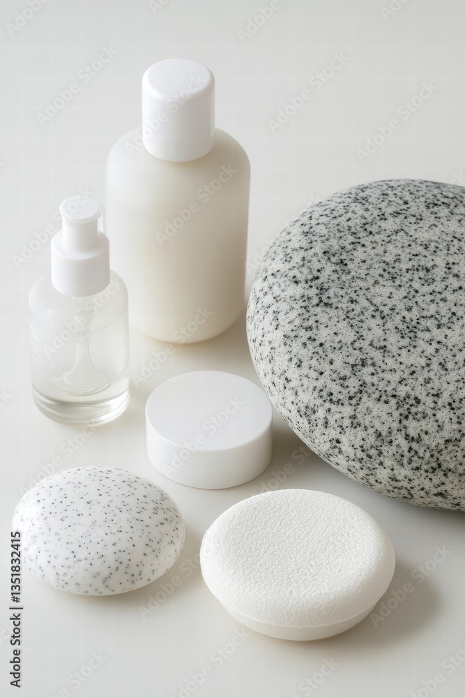 Natural Skincare Products on Light Background with Smooth Stones Natural Skincare Products on Light Background with Smooth Stones