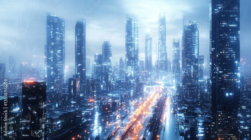 Futuristic Cityscape: A Rainy Night in Megalopolis Futuristic Cityscape: A Rainy Night in Megalopolis