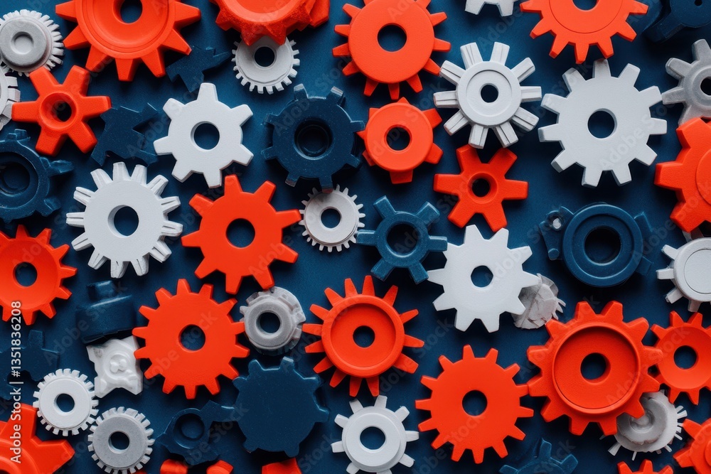 A vibrant arrangement of colorful gears in red, blue, and silver, showcasing a mechanical theme with an intricate design and varied sizes. A vibrant arrangement of colorful gears in red, blue, and silver, showcasing a mechanical theme with an intricate design and varied sizes.