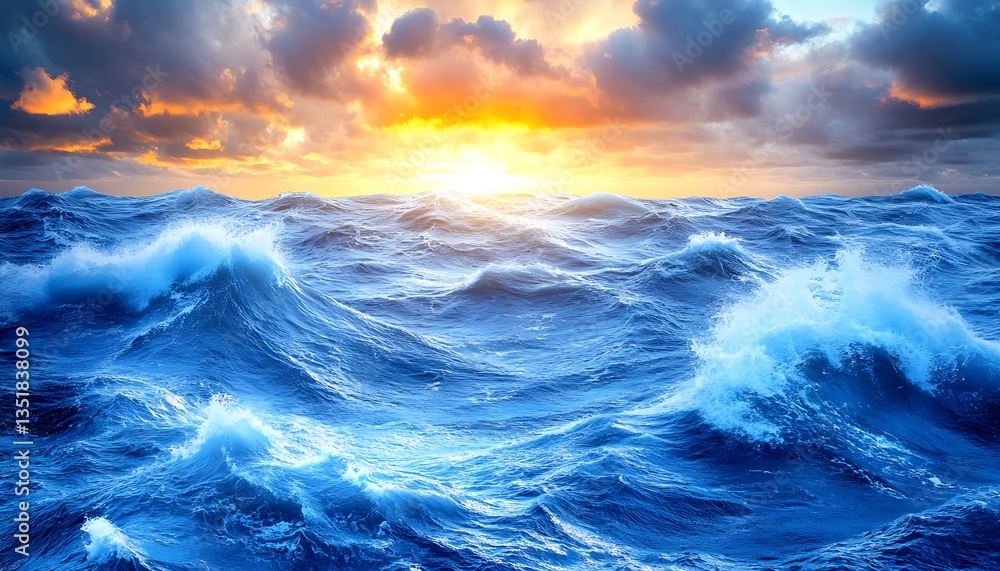 Fototapeta premium Dramatic Ocean Sunset Waves.