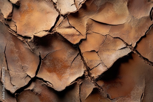 Cracked, dry earth texture; shades of brown, rich and deep, showing aridity.