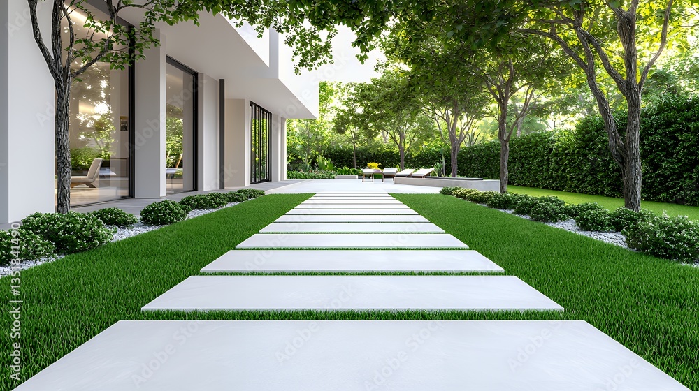 Walking on Garden Path Leading to Peaceful Backyard Oasis Walking on Garden Path Leading to Peaceful Backyard Oasis