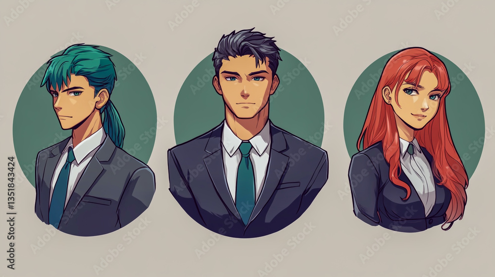 Business team icon set with circular background, modern and minimalist design Business team icon set with circular background, modern and minimalist design