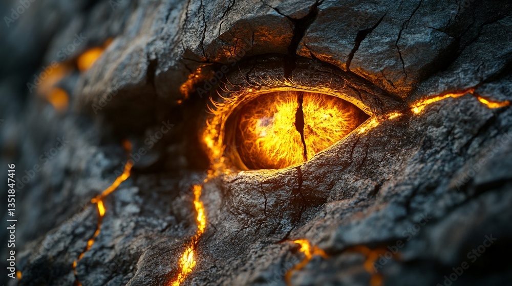 Close-up of a Dragon's Eye with Fiery Intensity Piercing through Rocky Skin Close-up of a Dragon's Eye with Fiery Intensity Piercing through Rocky Skin