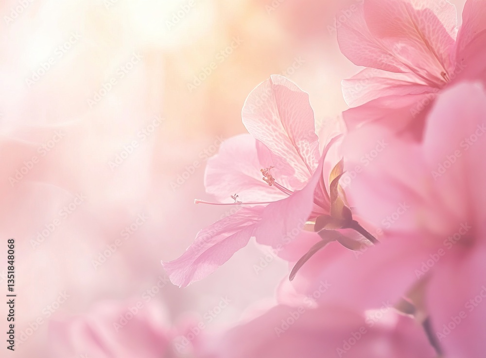 Obraz premium Close-up of pink azalea flowers, blurred background, macro photography, depth of field, stock photo style.