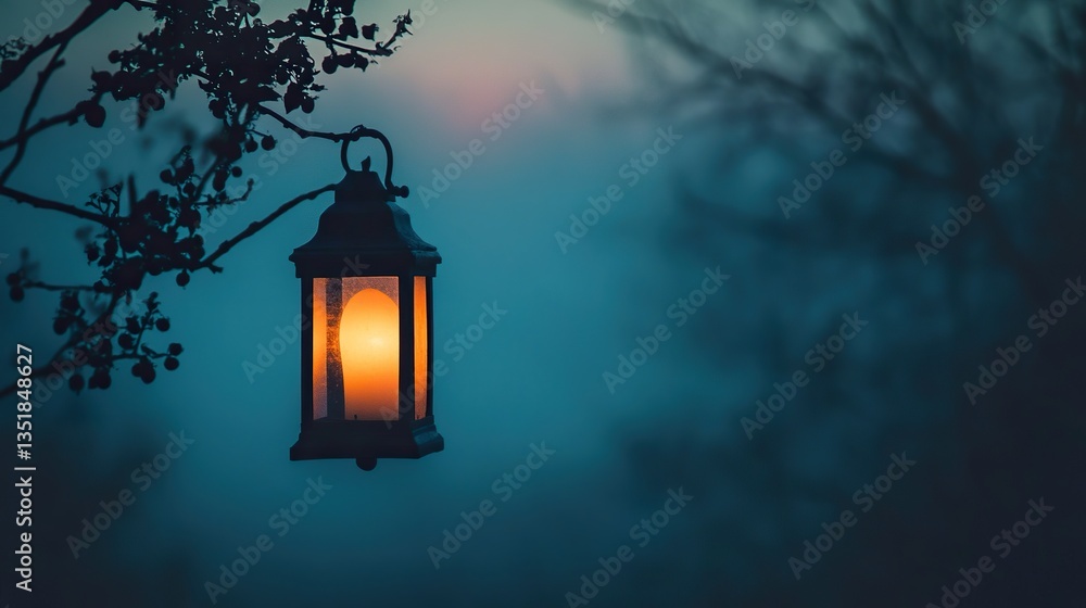 Misty Evening Lantern on Branch Misty Evening Lantern on Branch