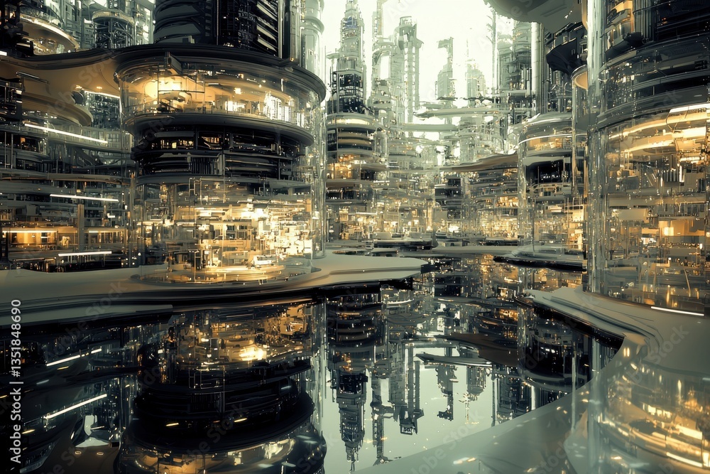 Futuristic Cityscape Reflections on a Tranquil Futuristic Cityscape Reflections on a Tranquil