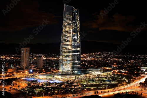 Torre Mayor at Night, Modern Skyscraper in