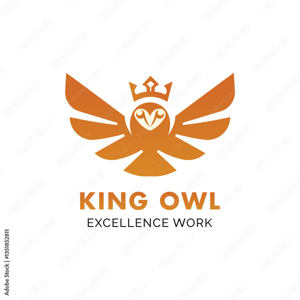Obraz premium Flat Vector Owl logo Royal Bird Emblem with Spread Wings