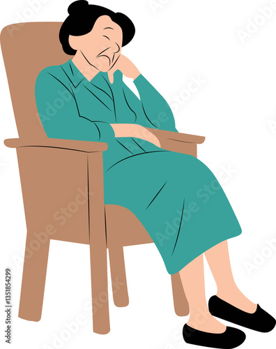 Sleepy elderly Woman Sitting in
