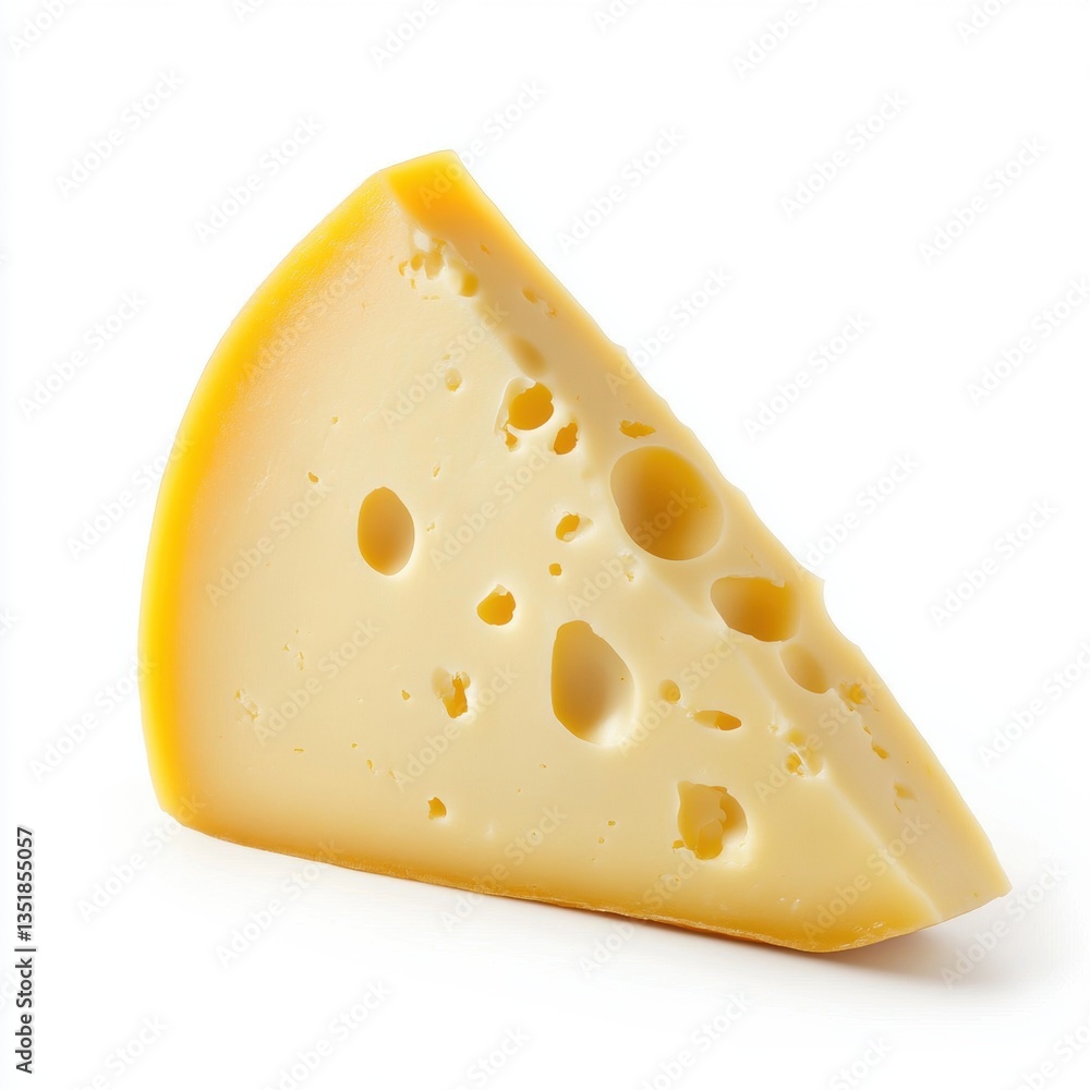 A small wedge of cheese with a characteristic pattern of white and yellow veins. The porous texture makes it delicious. The white background highlights the cheese as a separate element. A small wedge of cheese with a characteristic pattern of white and yellow veins. The porous texture makes it delicious. The white background highlights the cheese as a separate element.