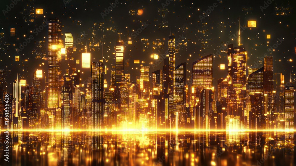 Futuristic Gold City Skyline at Night Futuristic Gold City Skyline at Night