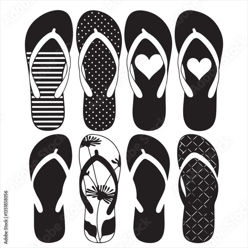 set of black vector various flip flops silhouettes