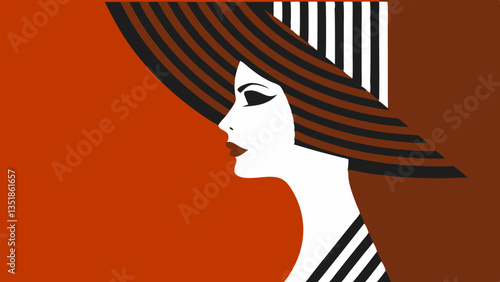 Stylish Woman in Profile with Striped Hat Against Vibrant Background