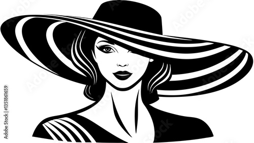 Stylish Woman in Profile with Striped Hat Against Vibrant Background