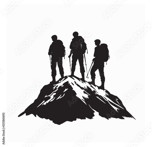 Team silhouettes on mountain top image vector isolated on white background.