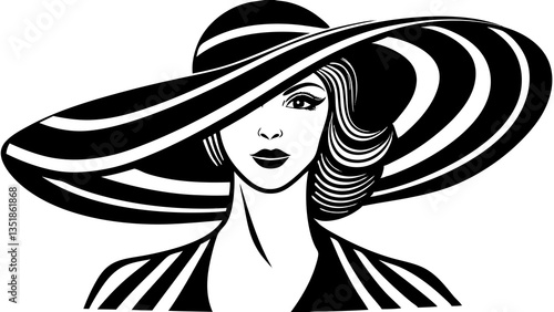 Stylish Woman in Profile with Striped Hat Against Vibrant Background