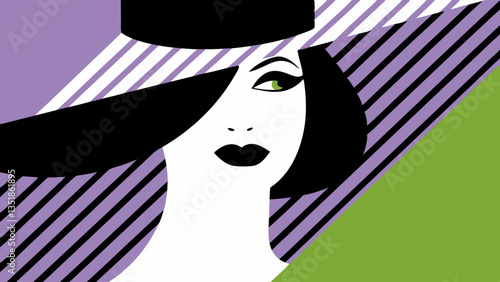 Stylish Woman in Profile with Striped Hat Against Vibrant Background