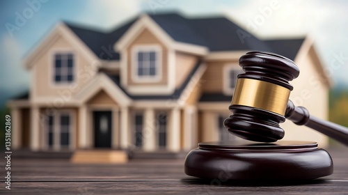 Wallpaper Mural A gavel in front of a model house symbolizes law, justice, and real estate transactions, highlighting the connection between legal proceedings and property. Torontodigital.ca