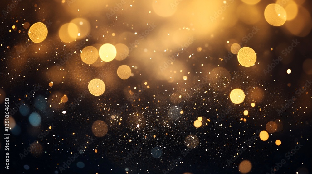 Golden bokeh lights, dark background, celebratory, design overlay Golden bokeh lights, dark background, celebratory, design overlay
