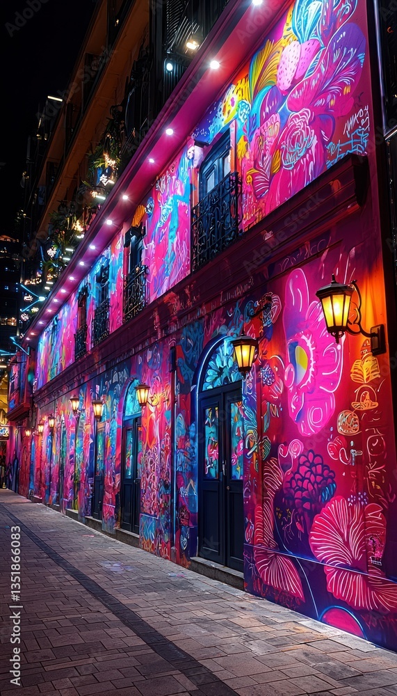 Vibrant Night Street Art: A Colorful Urban Alley Vibrant Night Street Art: A Colorful Urban Alley