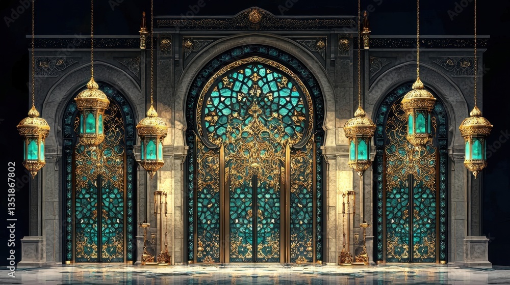 Obraz premium Opulent Palace Entrance with Teal and Gold