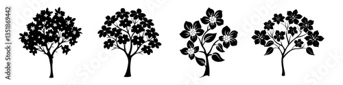 dogwood tree icon, dogwood tree silhouette vector illustration-simple silhouette illustration of dogwood tree, perfect for dogwood tree logos and icons