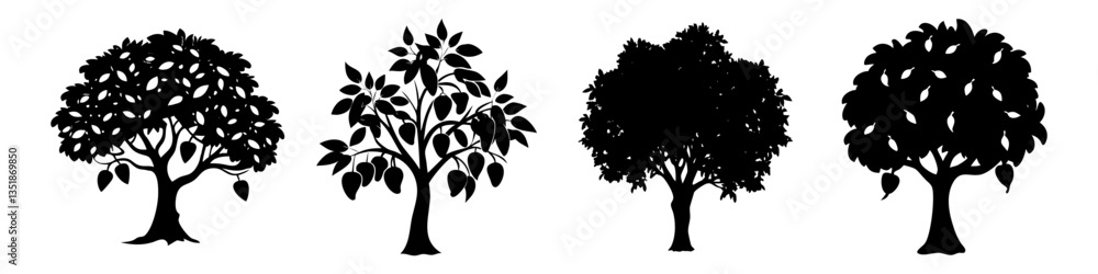Fototapeta premium mango tree icon, mango tree silhouette vector illustration-simple silhouette illustration of mango tree, perfect for mango tree logos and icons