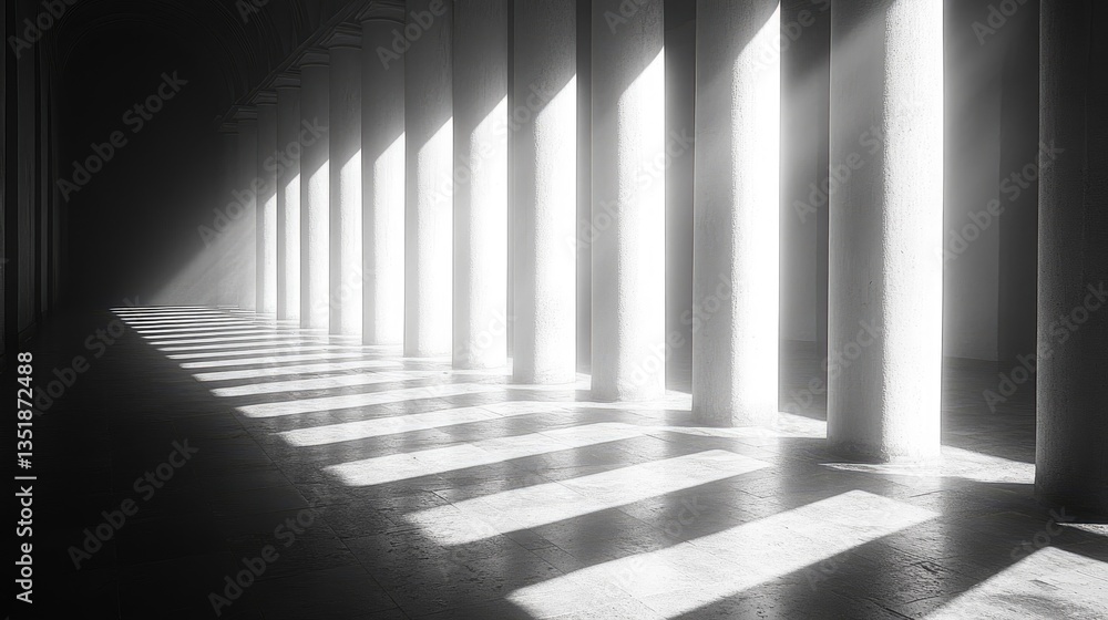 Sunlit Columns Hallway; Interior Architecture; Dramatic Lighting Sunlit Columns Hallway; Interior Architecture; Dramatic Lighting