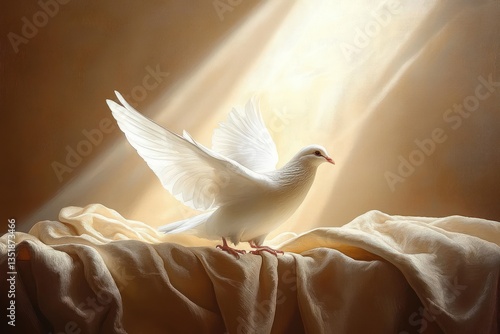 Resurrection Scene with White Dove Divine Light Shroud Crucifixion Easter Sunrise