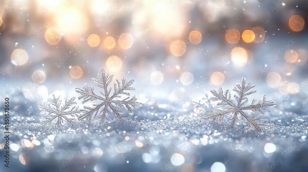 Winter Bokeh Background with Snowflakes and Shiny Christmas Light Decoration Elegant Holiday Card Design Winter Bokeh Background with Snowflakes and Shiny Christmas Light Decoration Elegant Holiday Card Design