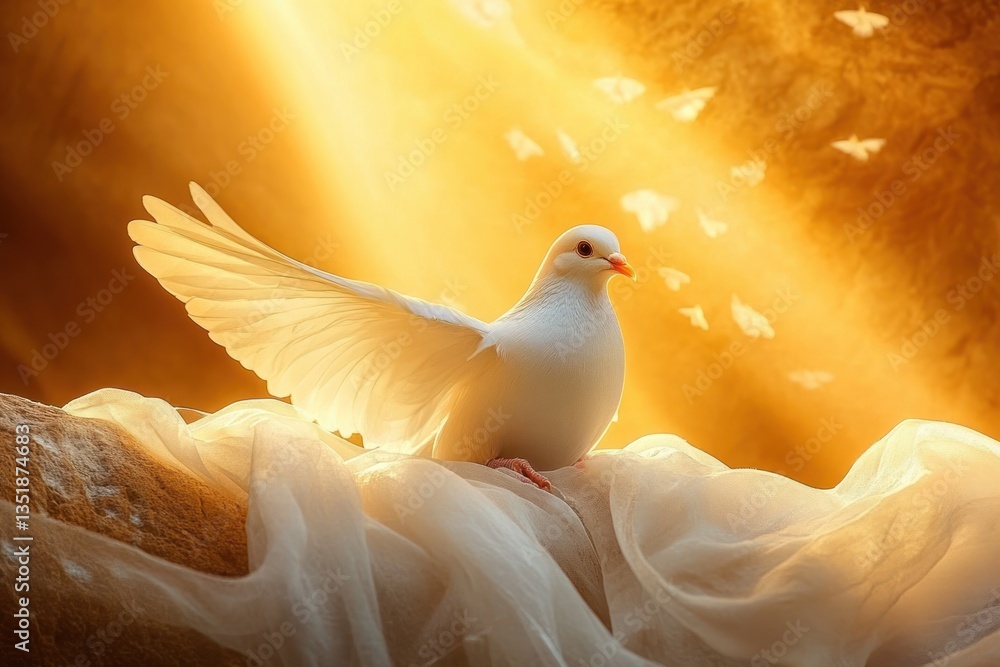 Resurrection of Jesus Christ with Dove Shroud in Sunrise Cave - Symbol of Peace and Miracle Resurrection of Jesus Christ with Dove Shroud in Sunrise Cave - Symbol of Peace and Miracle