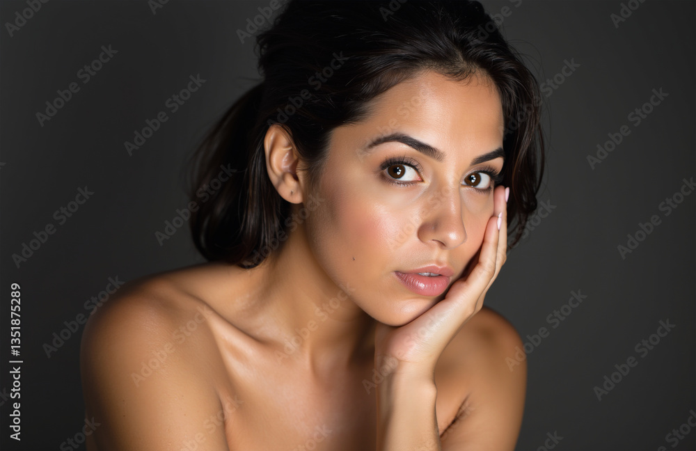 Woman contemplatively posing with gentle highlights and soft glow Woman contemplatively posing with gentle highlights and soft glow