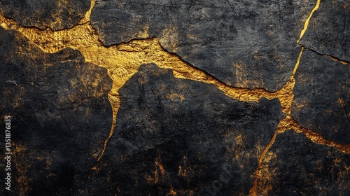 Wallpaper Mural Textured Black Surface with Gold Accents Torontodigital.ca