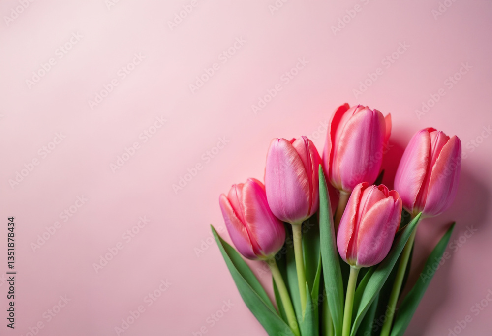 Pink tulips on a background with ample copy space. Pink tulips on a background with ample copy space.