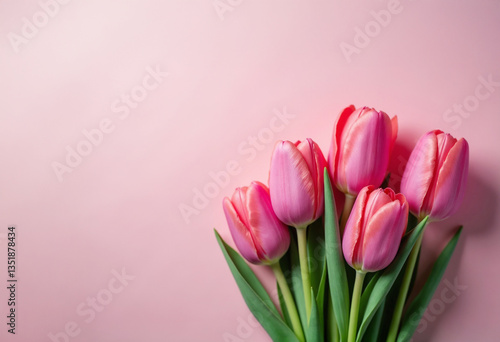 Pink tulips on a background with ample copy space.