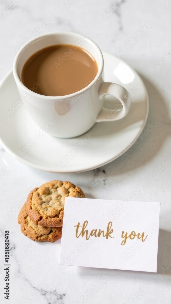 A cup of coffee, cookies and a note saying A cup of coffee, cookies and a note saying
