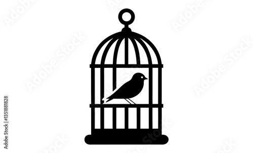 Bird cage silhouette, Vintage birdcage with bird vector