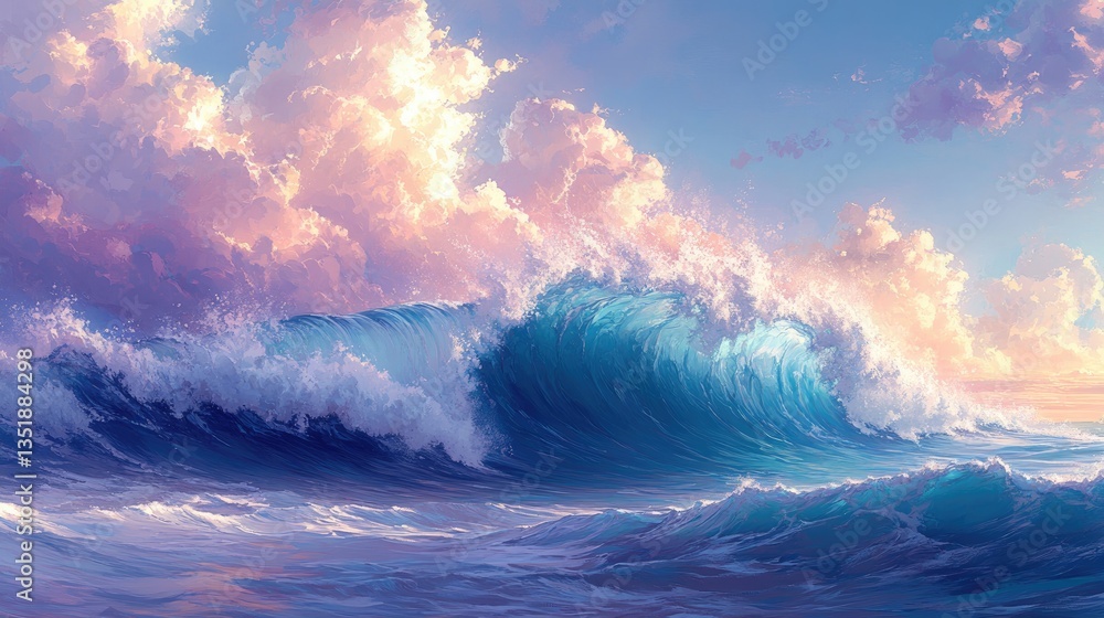 Naklejka premium Ocean Wave Sunrise Dramatic Sky