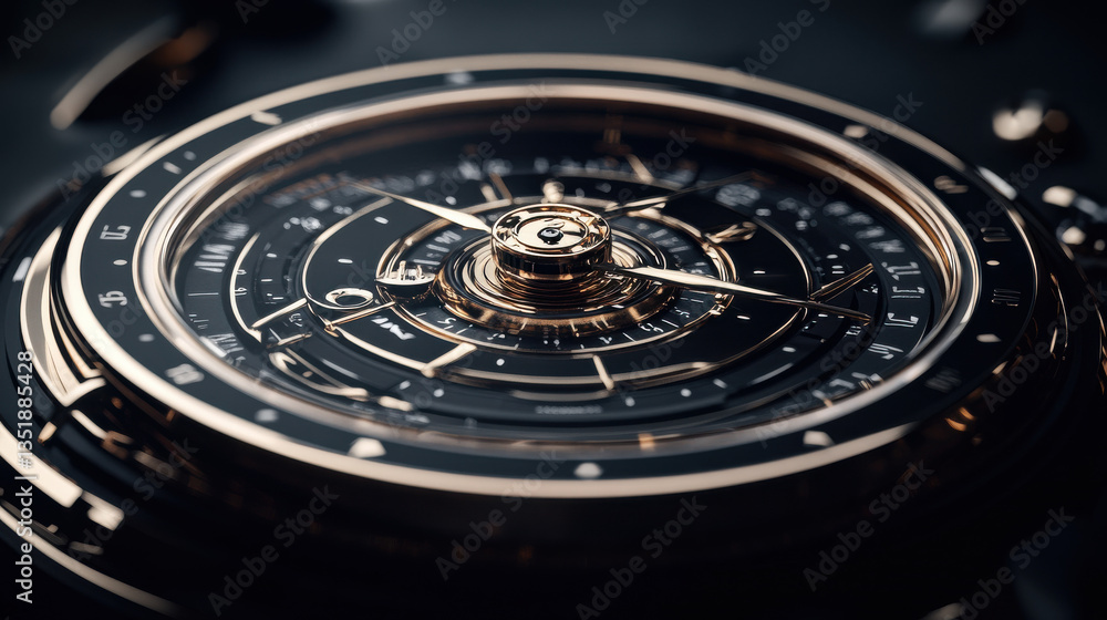A refined, circular navigation dial with a sleek, glossy surface A refined, circular navigation dial with a sleek, glossy surface
