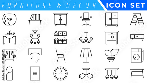 Furniture line icon set. Isolated signs on white background. Vector illustration. Collection
