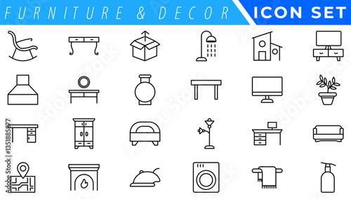 Furniture line icon set. Isolated signs on white background. Vector illustration. Collection
