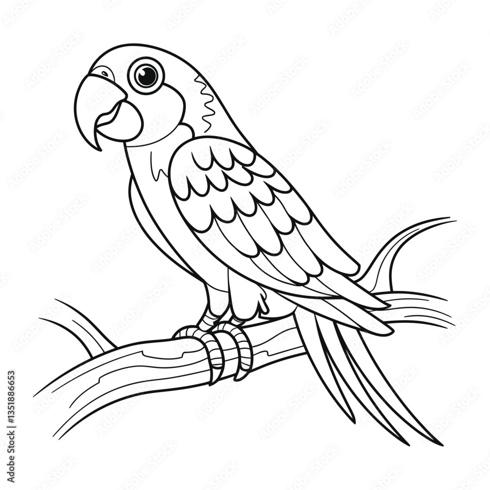 Fototapeta premium Parrot Line Art - Black and White Bird Coloring Page