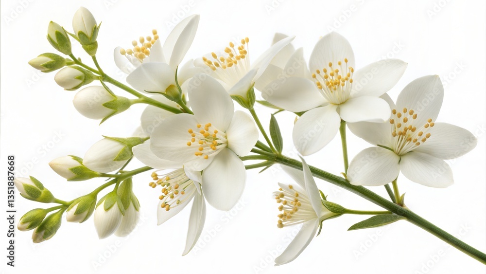 Fototapeta premium Jasmine Flowers in Full Bloom Isolated on White 