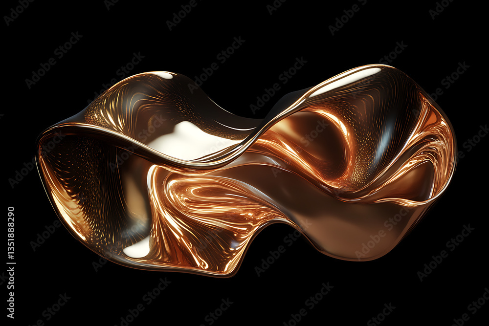 A stunning abstract composition of elegant, flowing waves in rich copper and gold tones, set against a glossy black background. The dynamic curves exhibit a metallic sheen, creating a futuristic and l A stunning abstract composition of elegant, flowing waves in rich copper and gold tones, set against a glossy black background. The dynamic curves exhibit a metallic sheen, creating a futuristic and l