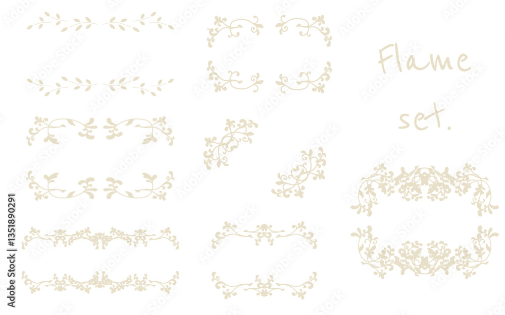 Obraz premium 落ち着いた色の手描き装飾枠セット。