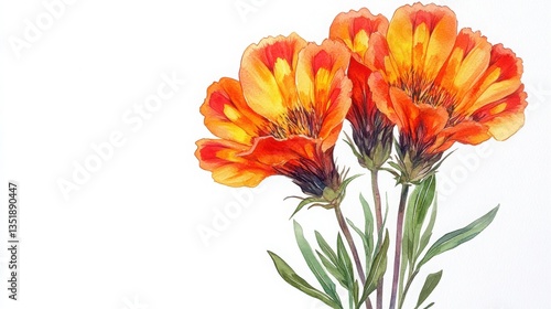 Watercolor botanical illustration of a gaillardia flower with timucna in a detailed artistic style