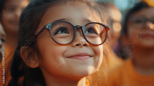Wallpaper Mural Joyful Young Girl with Glasses Smiling and Engaged in a Crowd During a Cheerful Event Torontodigital.ca