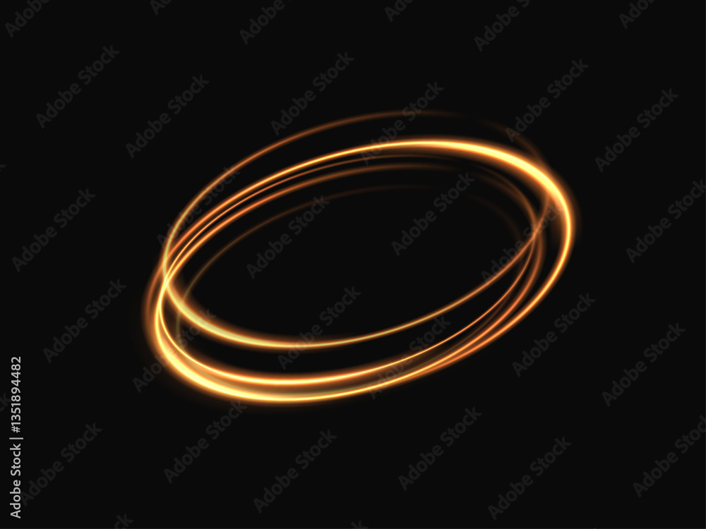 Golden ring light line, high speed light energy impact, solar energy vortex, magic portal on dark background PNG. Light effect. Golden ring light line, high speed light energy impact, solar energy vortex, magic portal on dark background PNG. Light effect.
