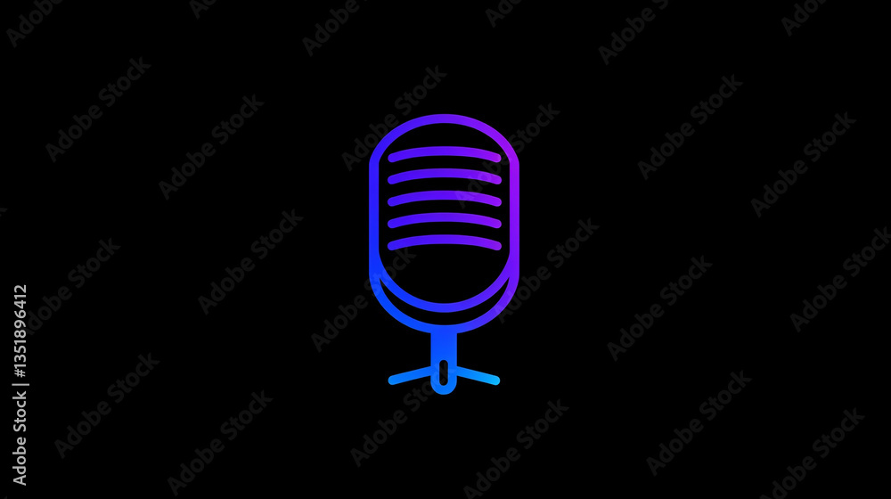 Gradient microphone icon with purple and blue on a black background in a simple graphic style Gradient microphone icon with purple and blue on a black background in a simple graphic style